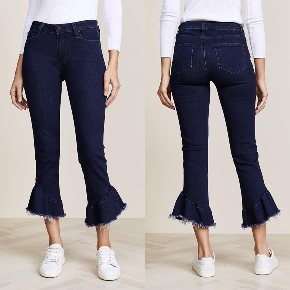 PAIGE Flora Straight Crop Jeans in Merritt With Ruffle Sz 27